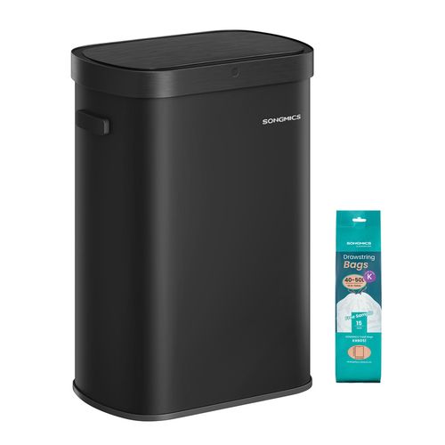Poubelle De Cuisine Automatique 50 L, Avec Capteur De Mouvement, Fermeture Douce, Acier, Noir