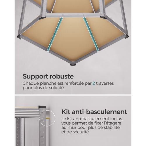 Ensemble D’étagères D’angle à 4 Niveaux, Argent Et Beige Naturel