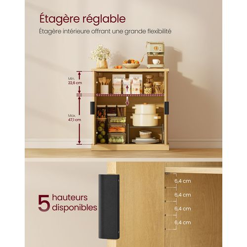 Buffet, Console, Meuble De Rangement Avec Étagères Réglables, Portes Cannelées， Beige