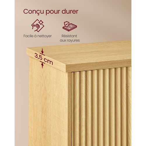 Buffet, Console, Meuble De Rangement Avec Étagères Réglables, Portes Cannelées， Beige