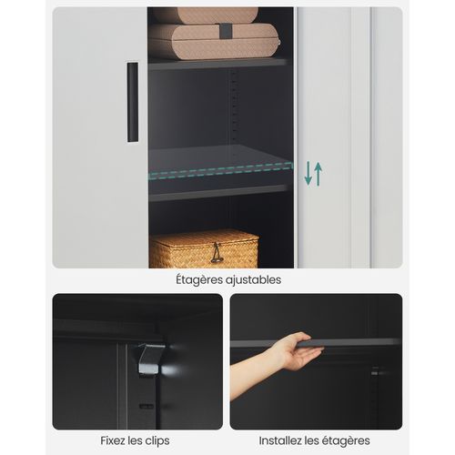 Armoire De Classement Multi-usages Avec 2 Portes, Armoire De Rangement En Acier, Argenté/noir