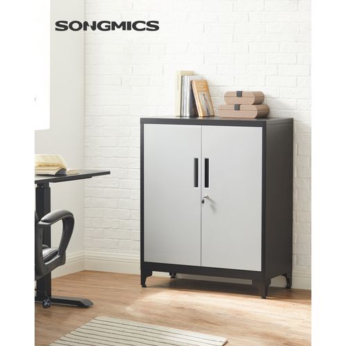 Armoire De Classement Multi-usages Avec 2 Portes, Armoire De Rangement En Acier, Argenté/noir