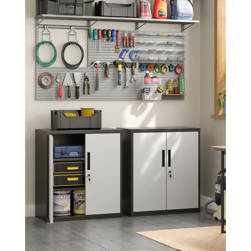 Armoire De Classement Multi-usages Avec 2 Portes, Armoire De Rangement En Acier, Argenté/noir