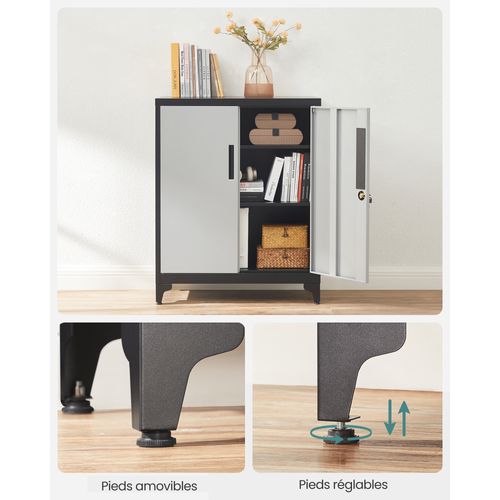 Armoire De Classement Multi-usages Avec 2 Portes, Armoire De Rangement En Acier, Argenté/noir