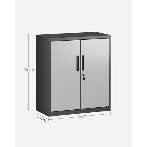 Armoire De Classement Multi-usages Avec 2 Portes, Armoire De Rangement En Acier, Argenté/noir
