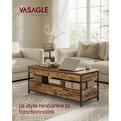 Table Basse, Table De Salon Avec Plateau Relevable, Marron Rustique Et Noir D’encre