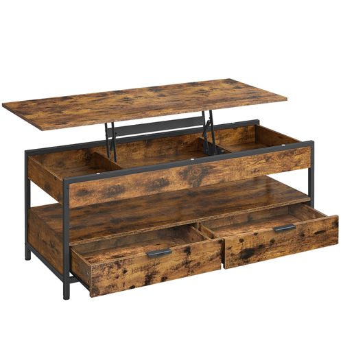 Table Basse, Table De Salon Avec Plateau Relevable, Marron Rustique Et Noir D’encre