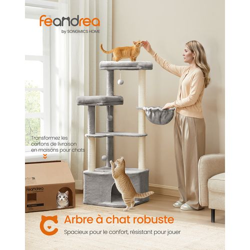 Arbre à Chat, 48,5 X 48,5 X 140,7 Cm, Avec Niche, Grandes Plateformes, Balles En Peluche, Gris