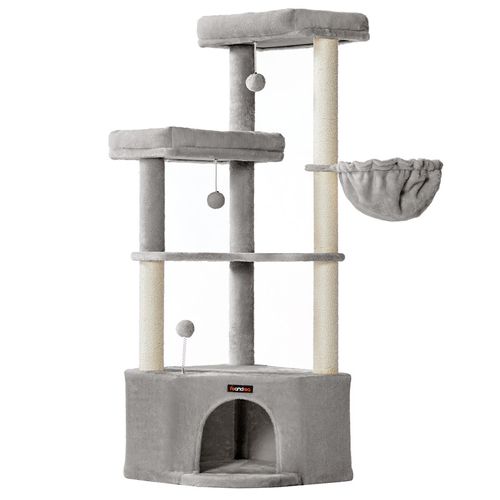 Arbre à Chat, 48,5 X 48,5 X 140,7 Cm, Avec Niche, Grandes Plateformes, Balles En Peluche, Gris