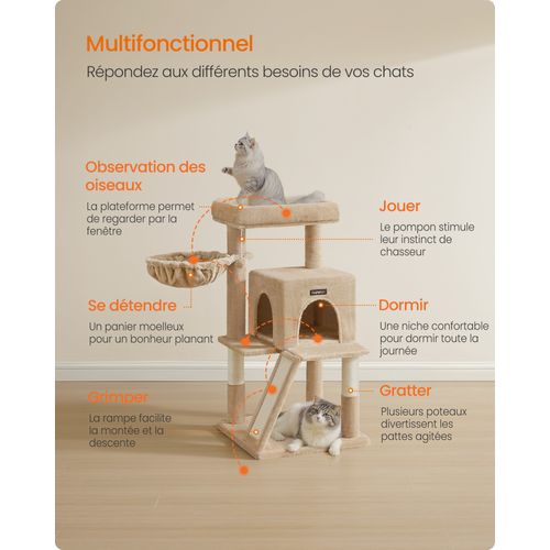Arbre à Chat, Tour De Jeux, Grand Plate-forme, Marron Camel