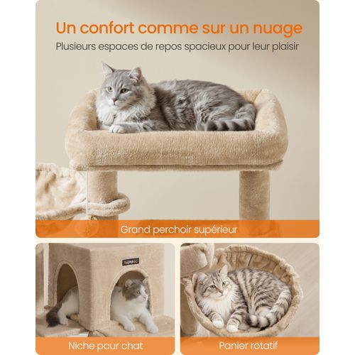 Arbre à Chat, Tour De Jeux, Grand Plate-forme, Marron Camel