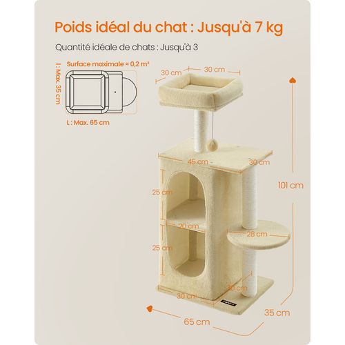 Arbre à Chat Avec 2 Grottes, Poteaux à Griffer, Pour Les Foyers Multi-chats, Beige Sable