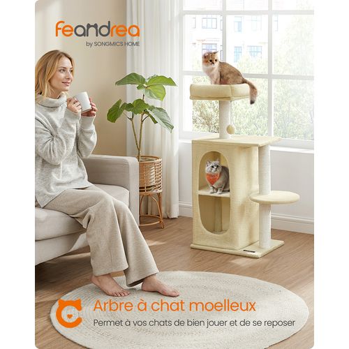 Arbre à Chat Avec 2 Grottes, Poteaux à Griffer, Pour Les Foyers Multi-chats, Beige Sable