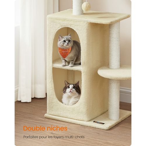 Arbre à Chat Avec 2 Grottes, Poteaux à Griffer, Pour Les Foyers Multi-chats, Beige Sable