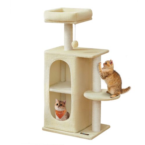Arbre à Chat Avec 2 Grottes, Poteaux à Griffer, Pour Les Foyers Multi-chats, Beige Sable