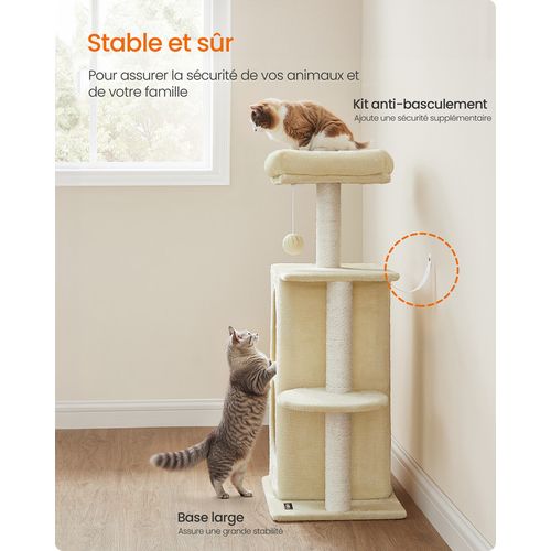 Arbre à Chat Avec 2 Grottes, Poteaux à Griffer, Pour Les Foyers Multi-chats, Beige Sable