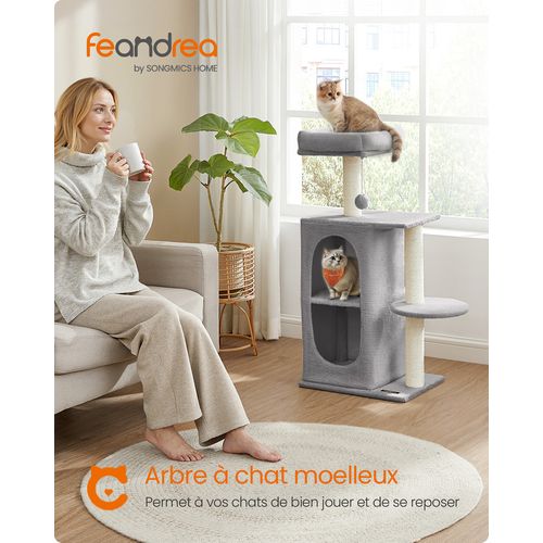 Arbre à Chat Avec 2 Grottes, Poteaux à Griffer, Pour Les Foyers Multi-chats, Gris Clair