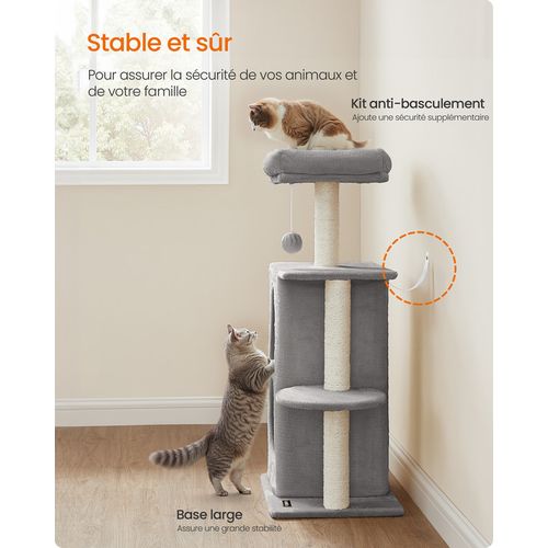 Arbre à Chat Avec 2 Grottes, Poteaux à Griffer, Pour Les Foyers Multi-chats, Gris Clair