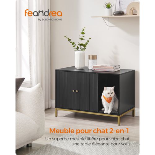 Armoire à Litière , Avec Tapis Griffoir ,80 X 50 X 55 Cm , Noir/doré