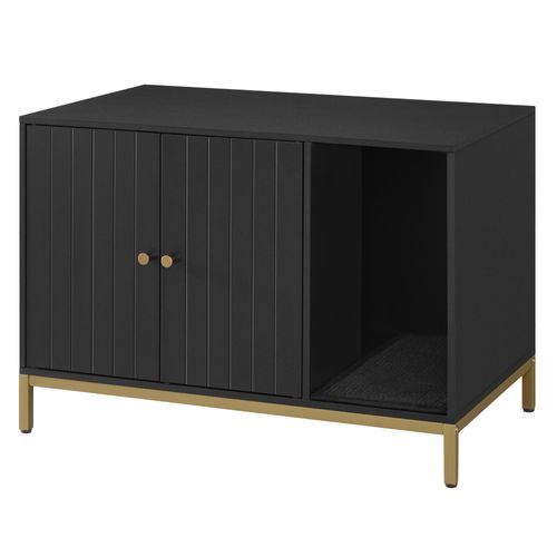 Armoire à Litière , Avec Tapis Griffoir ,80 X 50 X 55 Cm , Noir/doré