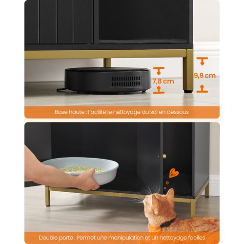 Armoire à Litière , Avec Tapis Griffoir ,80 X 50 X 55 Cm , Noir/doré