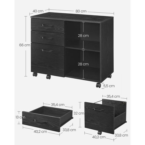 Caisson, Support D'imprimante Bureau, Avec 3 Tiroirs, Meuble De Rangement Mobile