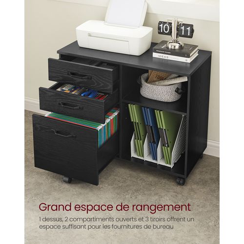 Caisson, Support D'imprimante Bureau, Avec 3 Tiroirs, Meuble De Rangement Mobile