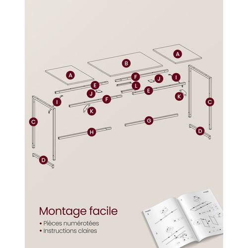 Bureau D'ordinateur, Table, 160 X 60 X 76 Cm, Pour Bureau, Chambre, Salon, Cadre En Métal