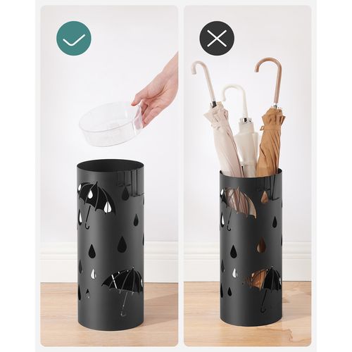 Support à Parapluie, Rond, En Métal, Avec 4 Crochets, Bac De Récupération D'eau Amovible