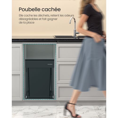 Poubelle De Tri Sélectif, Poubelle De Cuisine Extractible Coulissante, 2 Seaux De 20 L, Noir D'encre