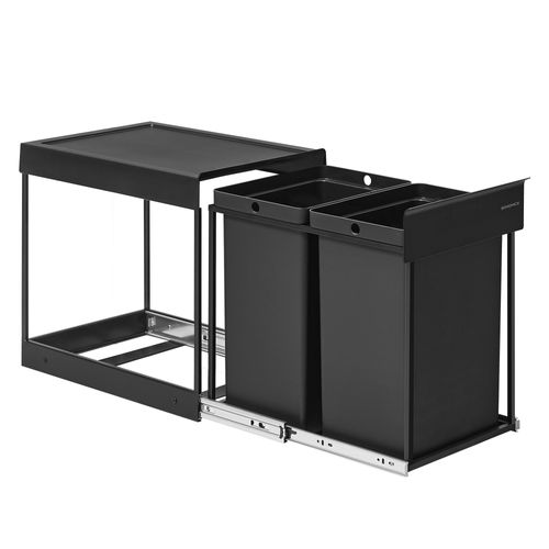 Poubelle De Tri Sélectif, Poubelle De Cuisine Extractible Coulissante, 2 Seaux De 20 L, Noir D'encre