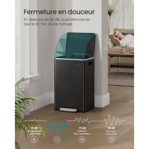 Poubelle De Cuisine 50 L, Avec 15 Sacs Poubelle, Seau Intérieur Amovible,  Noir D'encre