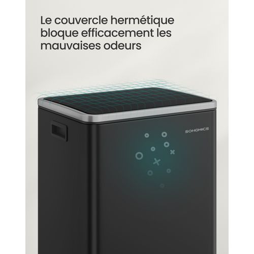 Poubelle De Cuisine 50 L, Avec 15 Sacs Poubelle, Seau Intérieur Amovible,  Noir D'encre