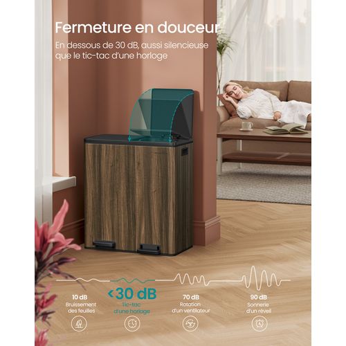 Poubelle à Double Compartiment 2 X 30 L, Avec 15 Sacs Poubelles, Pédales En Métal