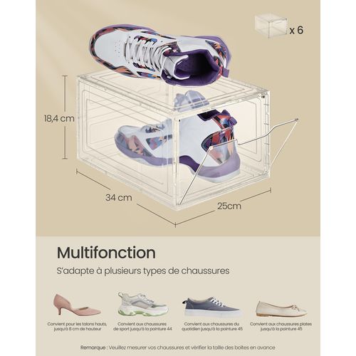 Boîtes à Chaussures, Lot De 6, Avec Porte, Rangement De Chaussure En Plastique, Empilable