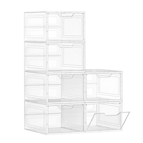 Boîtes à Chaussures, Lot De 6, Avec Porte, Rangement De Chaussure En Plastique, Empilable