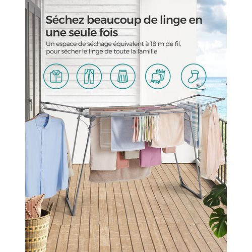 Étendoir à Linge, 62 X 173 X 96,5 Cm, Séchoir à Linge, Étendage Buanderie, Gain De Place