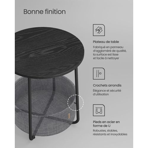 Petite Table Basse Ronde, Avec Panier En Tissu, Rangement
