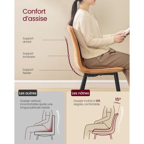 Chaises De Salle à Manger, Lot De 4, Tissu Chenille, Pu Texturé Glacé, Marron Caramel