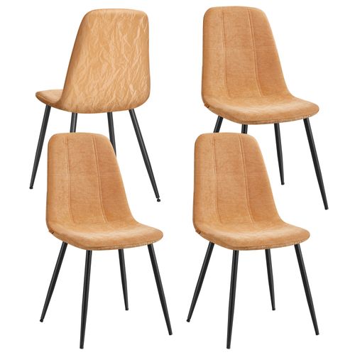 Chaises De Salle à Manger, Lot De 4, Tissu Chenille, Pu Texturé Glacé, Marron Caramel