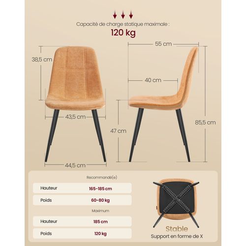 Chaises De Salle à Manger, Lot De 4, Tissu Chenille, Pu Texturé Glacé, Marron Caramel