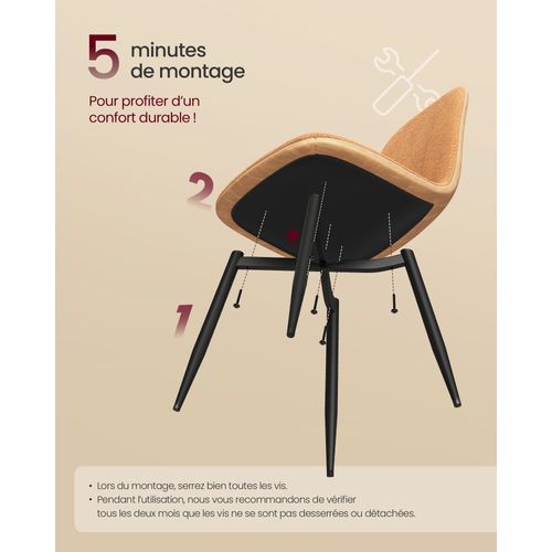 Chaises De Salle à Manger, Lot De 4, Tissu Chenille, Pu Texturé Glacé, Marron Caramel