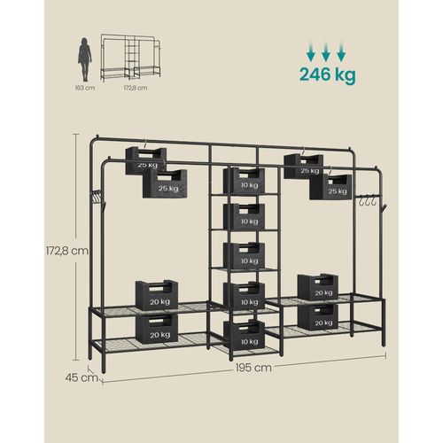 Portant à Vêtements, Avec 9 Étagères, Cadre En Métal, Tringles, Pour Chambre, Salon, Entrée, Noir