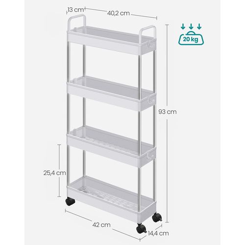 Chariot De Rangement 4 Niveaux Avec Roulettes, Organisateur De Salle De Bain, Avec Poignées