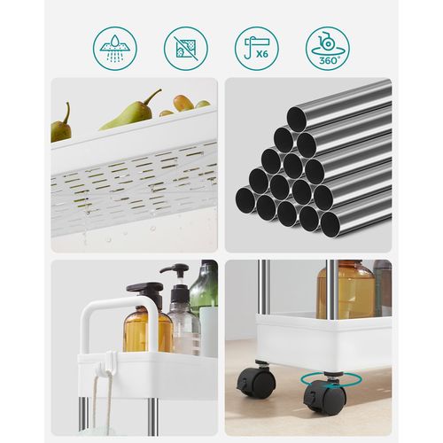 Chariot De Rangement 4 Niveaux Avec Roulettes, Organisateur De Salle De Bain, Avec Poignées