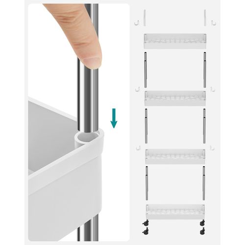 Chariot De Rangement 4 Niveaux Avec Roulettes, Organisateur De Salle De Bain, Avec Poignées