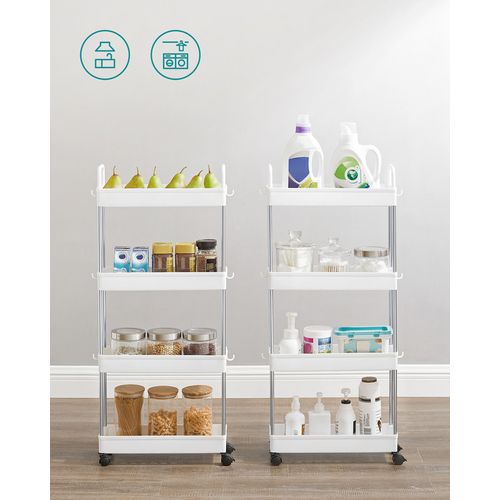 Chariot De Rangement 4 Niveaux Avec Roulettes, Organisateur De Salle De Bain, Avec Poignées