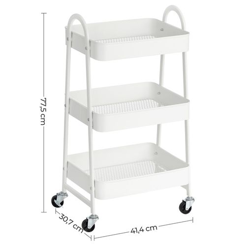 Chariot Mobile à 3 Niveaux, Étagère De Rangement En Métal, Avec Poignées, 2 Freins