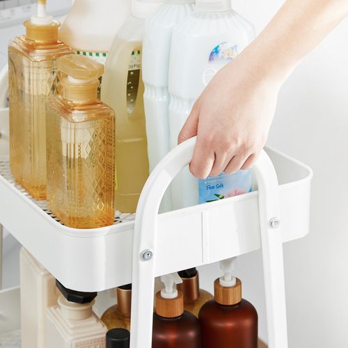 Chariot Mobile à 3 Niveaux, Étagère De Rangement En Métal, Avec Poignées, 2 Freins