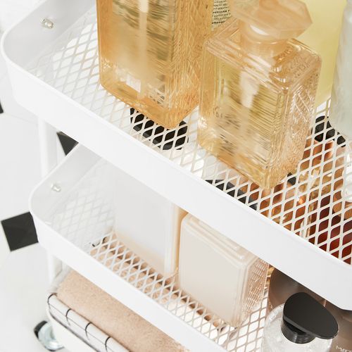 Chariot Mobile à 3 Niveaux, Étagère De Rangement En Métal, Avec Poignées, 2 Freins